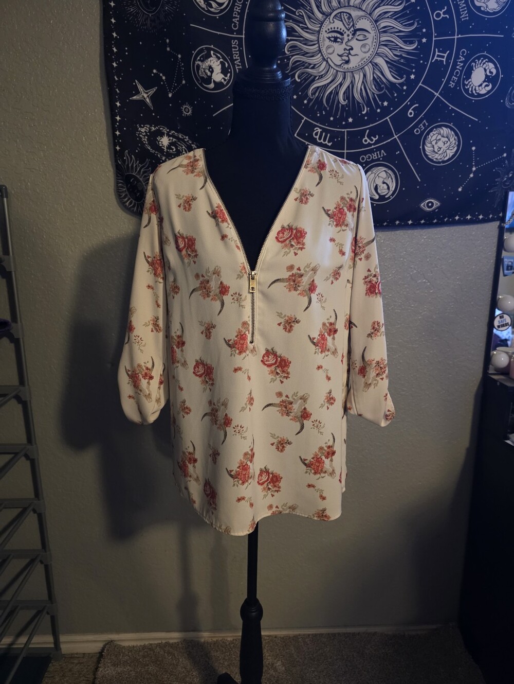 Wishful Park White Floral Zip-Front Blouse